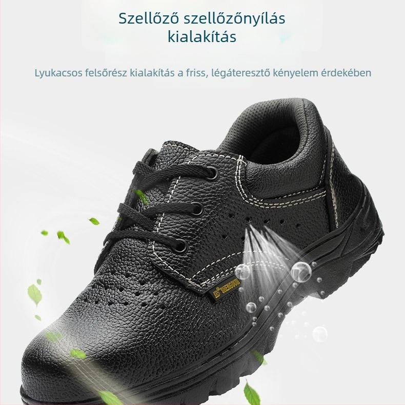 Légáteresztő munkavédelmi cipő acélorrúval és acél talppal, ütés- és perforációálló, nyári munkacipő