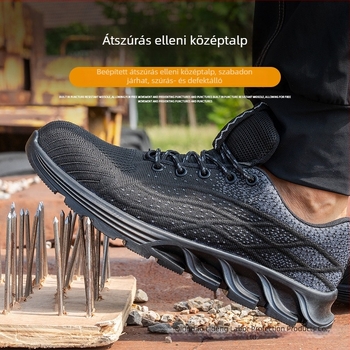 Férfi biztonsági munkacipő acél orral, kopásálló, ellenálló a perforációnak és a csapásoknak, Flyknit felsőrész, csúszásmentes talp