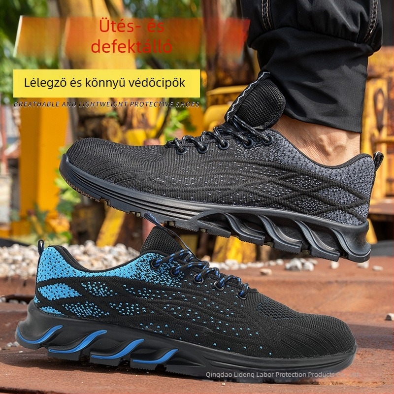 Férfi biztonsági munkacipő acél orral, kopásálló, ellenálló a perforációnak és a csapásoknak, Flyknit felsőrész, csúszásmentes talp