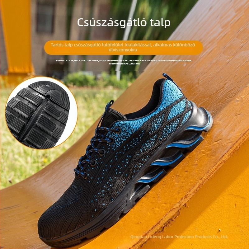 Férfi biztonsági munkacipő acél orral, kopásálló, ellenálló a perforációnak és a csapásoknak, Flyknit felsőrész, csúszásmentes talp