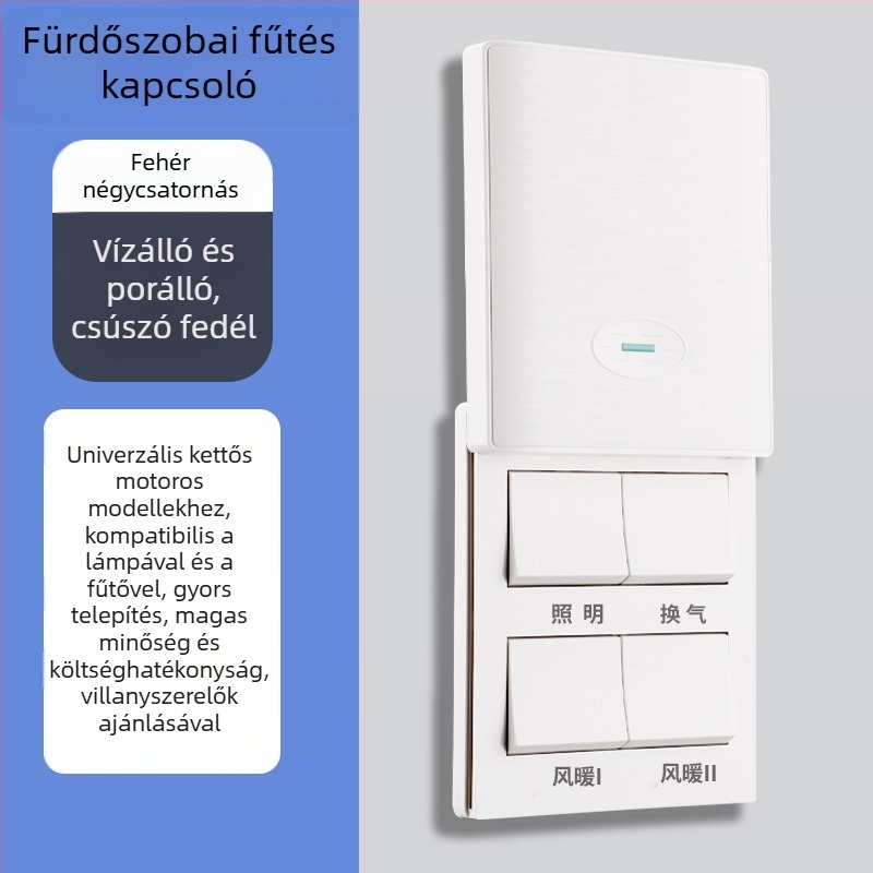 86-os falkapcsoló fürdőszobai fűtőtesthez, csúszó fedéllel, univerzális 86-os doboz, négy modul.