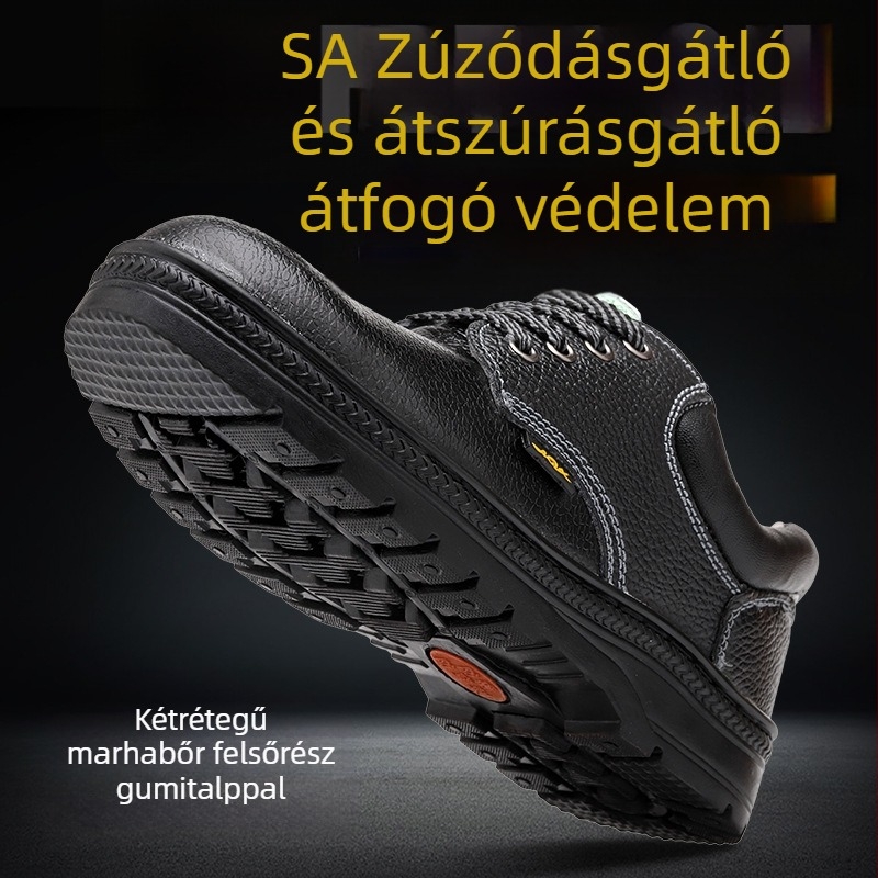 Férfi munkavédelmi cipő acélorrú, ütés- és perforációálló, bőrből, építőipari használatra, négy évszakos