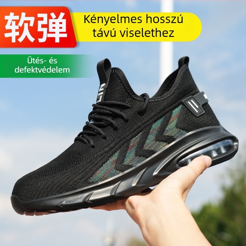 Férfi védőcipő acélorral a csúcsnál, Fly-Knit anyag — ütés- és áthatolás elleni védelem, kopásálló, csúszásmentes, egész éves munkacipő