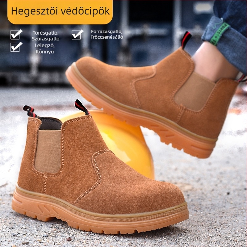 Hegesztőbiztonsági cipő, ütés- és átszúrás elleni védelem, magas- és alacsony szárú slip-on kivitel, kopásálló marha-ín talp, acél orr