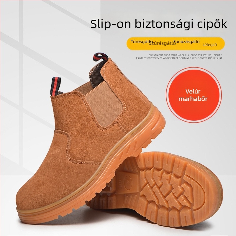 Hegesztőbiztonsági cipő, ütés- és átszúrás elleni védelem, magas- és alacsony szárú slip-on kivitel, kopásálló marha-ín talp, acél orr