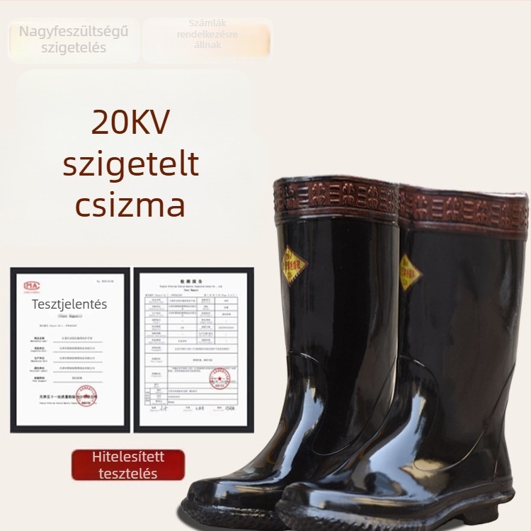 Villanyszerelő szigetelő cipő, magasfeszültségű gumicsizma, szigetelő kesztyű és esőcsizma