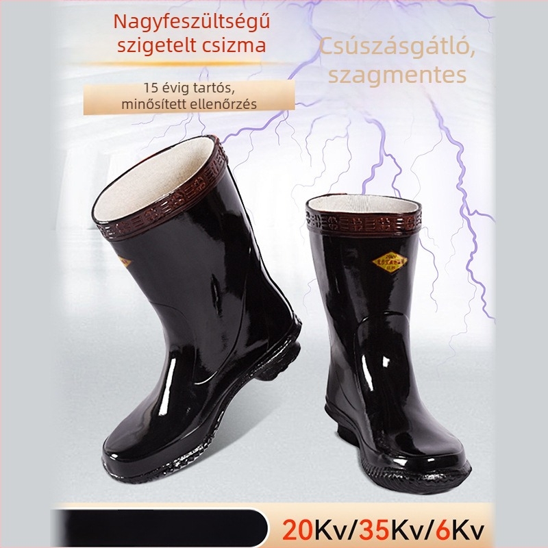 Constant Poly szigetelt gumibakancsok villanyszerelőknek, magas szárú, könnyű, nagyfeszültség elleni védelem