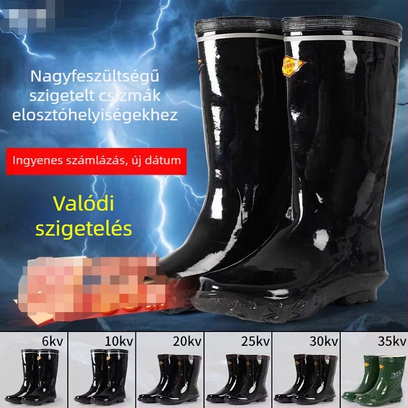 Szigetelt gumicsizma villanyszerelőknek, magas és alacsony kivitelben, 6–30 kV