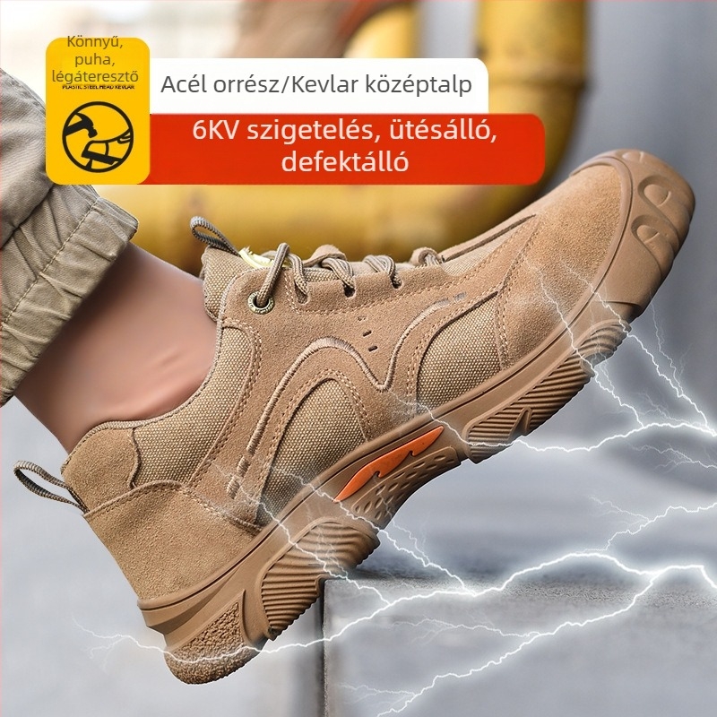 Szigeteltséggel ellátott védőcipő ütés- és átszúrásállósággal, 6 kV, velúr borjúbőr, alacsony fazon, műanyag orrvédő
