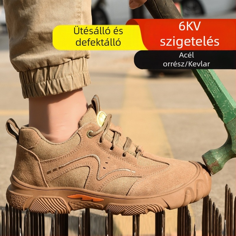 Szigeteltséggel ellátott védőcipő ütés- és átszúrásállósággal, 6 kV, velúr borjúbőr, alacsony fazon, műanyag orrvédő