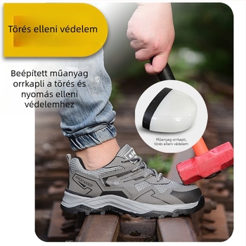Uniszex munkavédelmi cipő tavasz-nyárra, légáteresztő műanyag orrvédővel, ütés- és átszúrás elleni védelem, kopásálló, 6 kV szigetelés