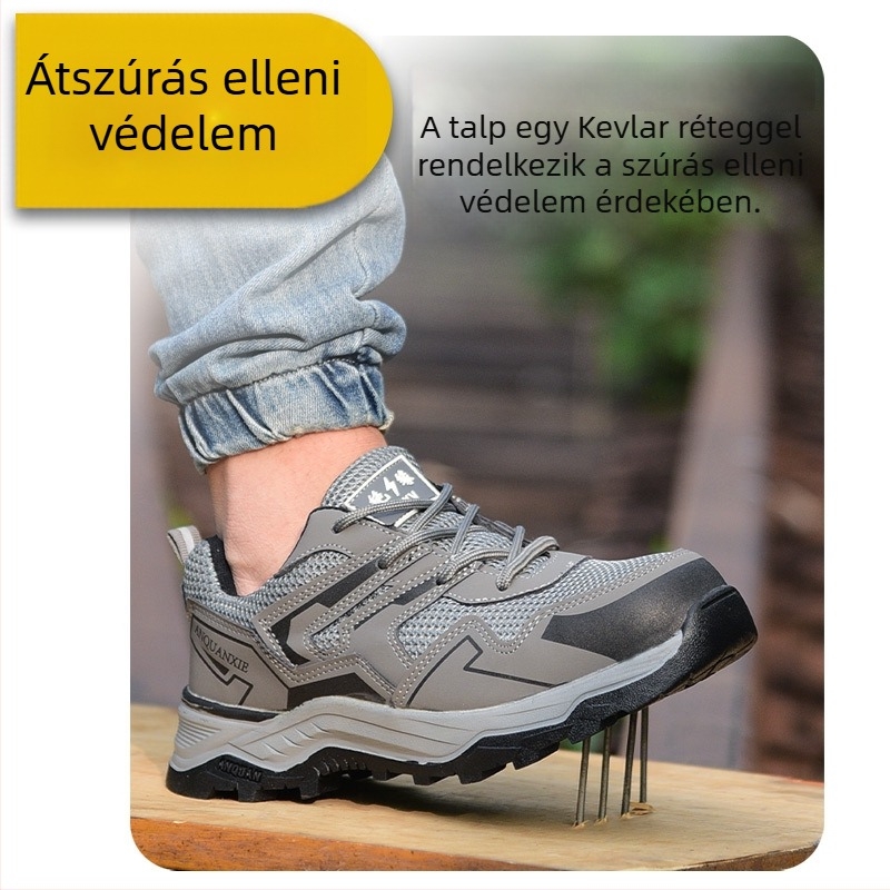 Uniszex munkavédelmi cipő tavasz-nyárra, légáteresztő műanyag orrvédővel, ütés- és átszúrás elleni védelem, kopásálló, 6 kV szigetelés