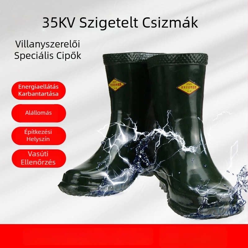 35 kV-os szigetelt gumicsizma elektromunkásoknak – magasfeszültségű munkára és elektromos ártalmak elleni védelem