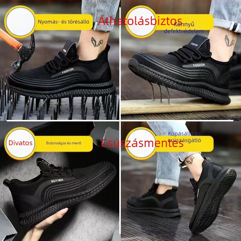 Férfi munkavédelmi cipő acél orral, anti-perforáció, Kevlar középtalp, lélegző hálós felsőrész, csúszásmentes, nyári munka