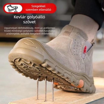 Acélbetétes, szigetelt védőcipő, lélegző nubuk bőr felsővel, gumírozott talppal, slip-on kivitel, négy évszakos munkavédelmi lábbeli