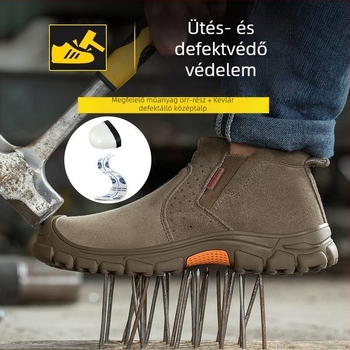 Acélbetétes, szigetelt védőcipő, lélegző nubuk bőr felsővel, gumírozott talppal, slip-on kivitel, négy évszakos munkavédelmi lábbeli