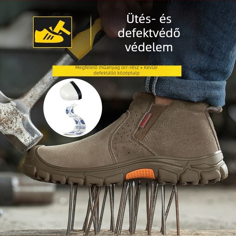 Acélbetétes, szigetelt védőcipő, lélegző nubuk bőr felsővel, gumírozott talppal, slip-on kivitel, négy évszakos munkavédelmi lábbeli