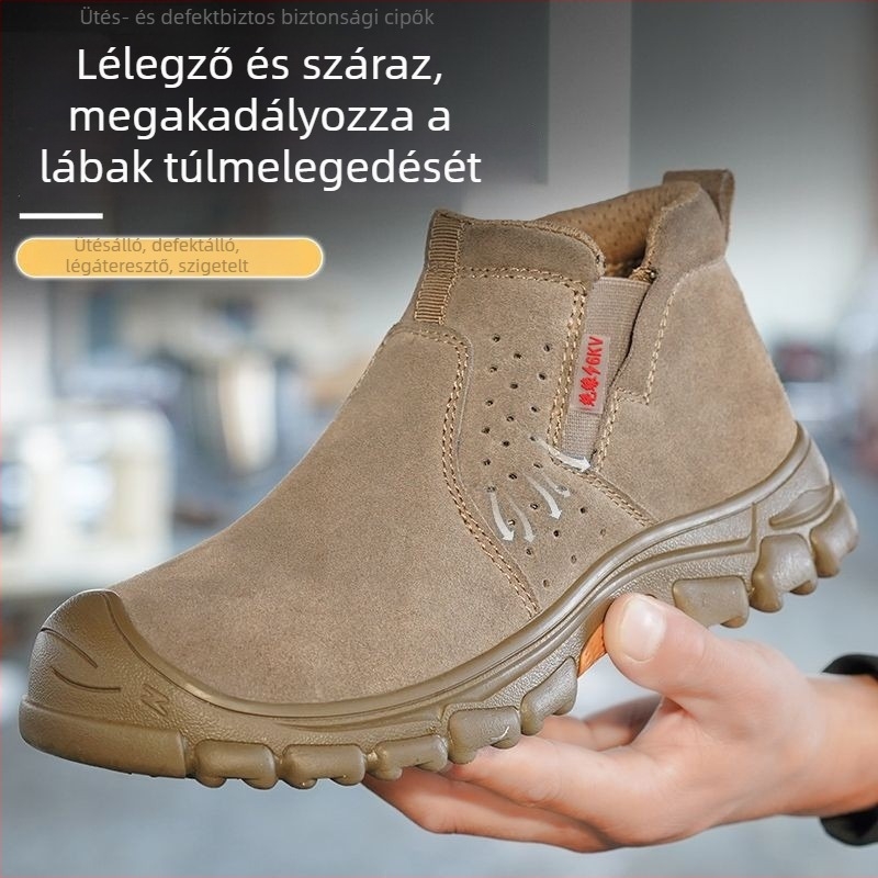 Acélbetétes, szigetelt védőcipő, lélegző nubuk bőr felsővel, gumírozott talppal, slip-on kivitel, négy évszakos munkavédelmi lábbeli