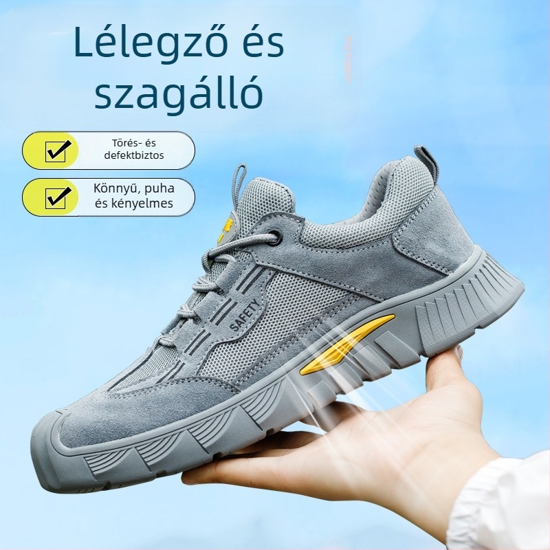 Férfi munkavédelmi cipő ütés- és perforáció elleni védelemmel, 6 kV-os szigetelés, nyári légáteresztés, könnyű, biztonságos, velúr bőrből