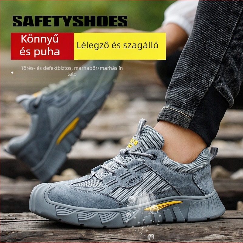 Férfi munkavédelmi cipő ütés- és perforáció elleni védelemmel, 6 kV-os szigetelés, nyári légáteresztés, könnyű, biztonságos, velúr bőrből