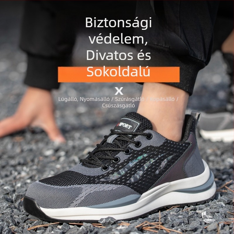 Férfiaknak tervezett szigetelt védőcipő acél orrtalppal, perforáció- és ütésálló védelemmel, felső része légáteresztő hálós, munkacipő építkezésekhez