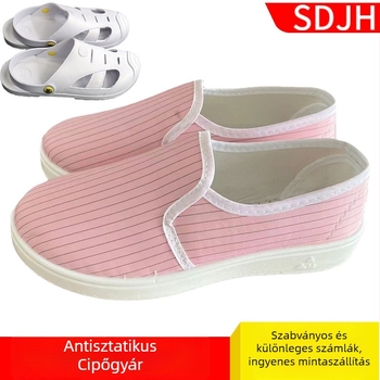 Női munkacipő tiszta helyiséghez, antistatikus, porálló, rózsaszín csíkos, puha talp