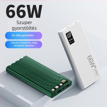 Power Bank 3C tanúsítvánnyal, gyorstöltés, beépített kábel, 20 000 mAh kapacitás, testreszabható