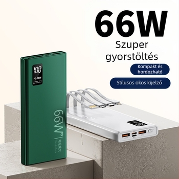 Power Bank 3C tanúsítvánnyal, gyorstöltés, beépített kábel, 20 000 mAh kapacitás, testreszabható
