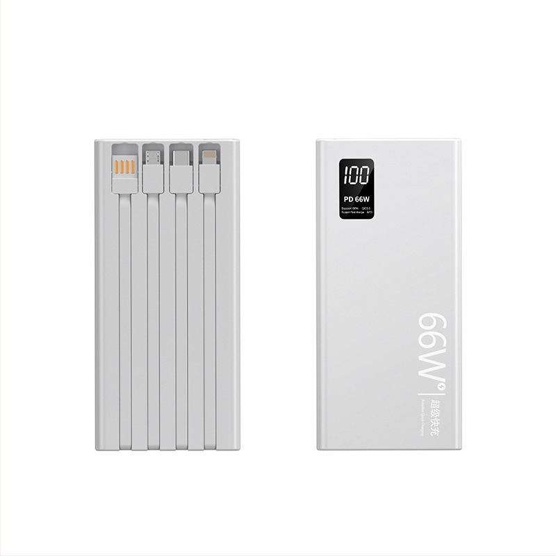 Power Bank 3C tanúsítvánnyal, gyorstöltés, beépített kábel, 20 000 mAh kapacitás, testreszabható