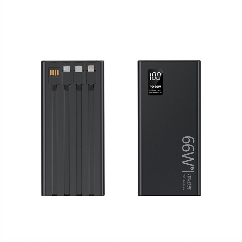Power Bank 3C tanúsítvánnyal, gyorstöltés, beépített kábel, 20 000 mAh kapacitás, testreszabható