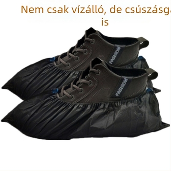 100 fekete CPE egyszer használatos cipővédő, vízálló, csúszásmentes, vastagított, beltéri használatra