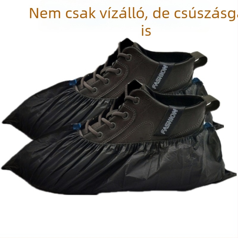 100 fekete CPE egyszer használatos cipővédő, vízálló, csúszásmentes, vastagított, beltéri használatra