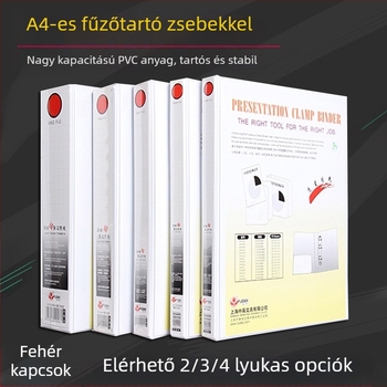 A4-es PVC irattartó háromoldalas betéttel, 4-es és 2-es lyukú gyűrűs rendszerrel, fehér borító