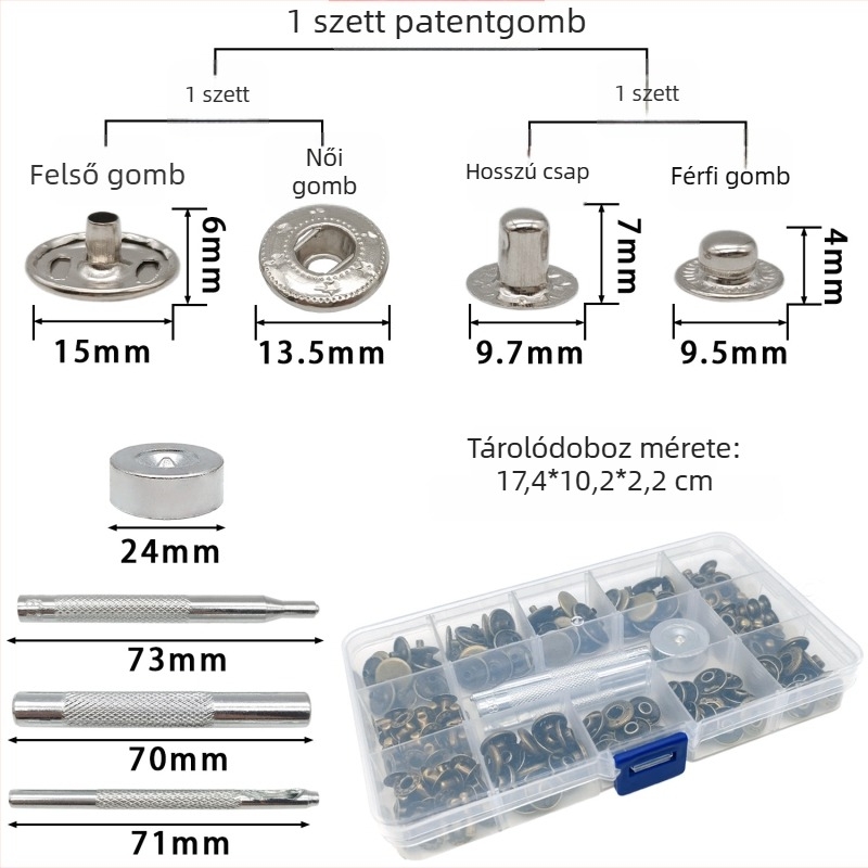 831 Fém négylyukas patent beépítő készlet ruházathoz és rejtett patentokhoz