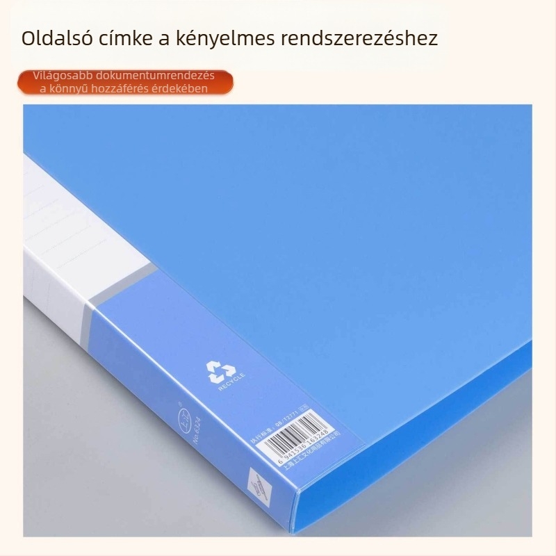 Vastagított iroda dokumentum mappa kék betétoldalakkal a fájlok tárolására, alkalmas egyetemi dolgozatokhoz.