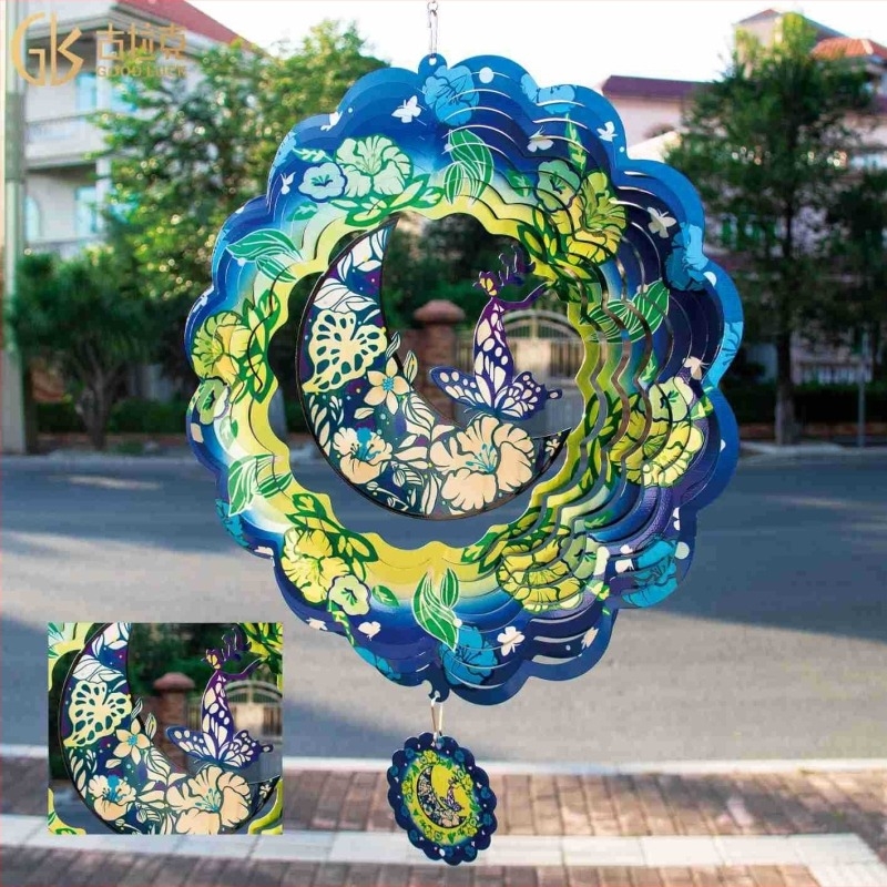 3D forgó szélcsengő holdvirággal – fém függő dekoráció kerthez