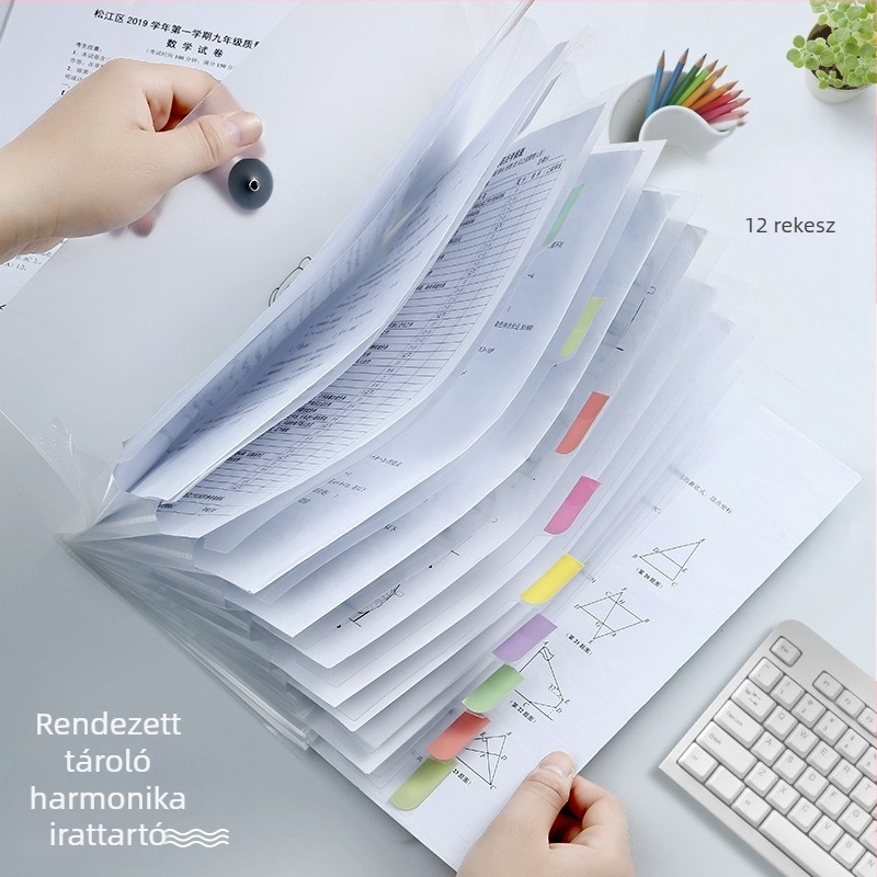 A4-es dokumentumorganizer, 5, 8 vagy 12 rekesz, PP anyagú akkordeon mappa
