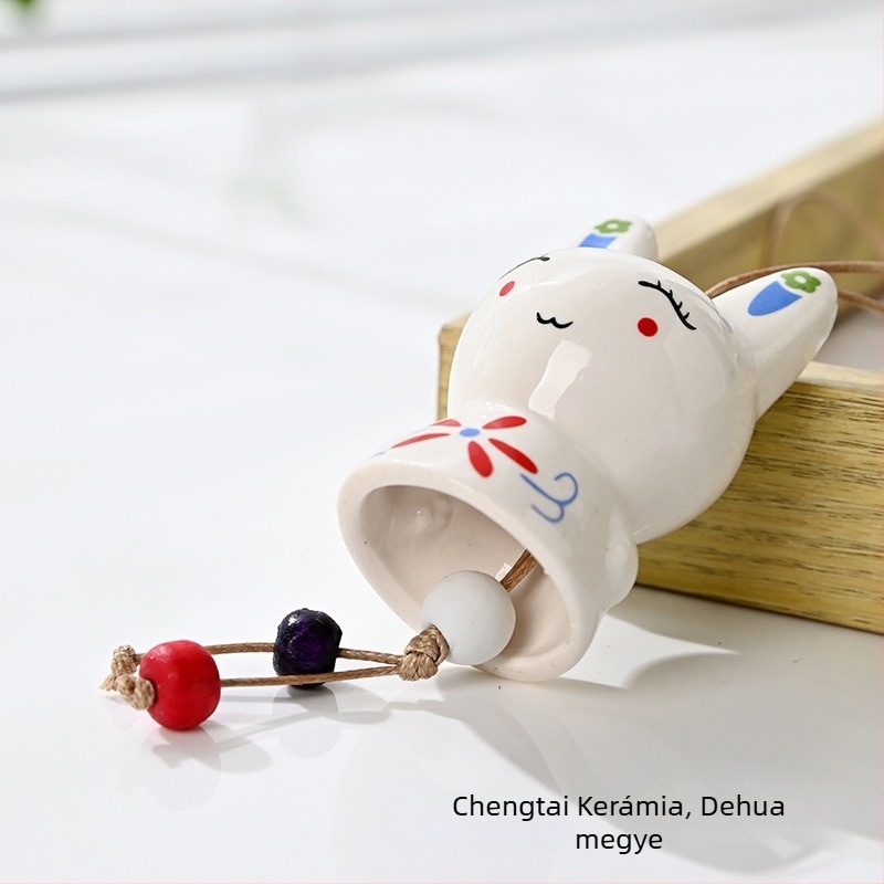 Aranyos nyúl szélcsengő, japán kerámia harangfüggő, zodiákus nyúl dísz, utazási szuvenír