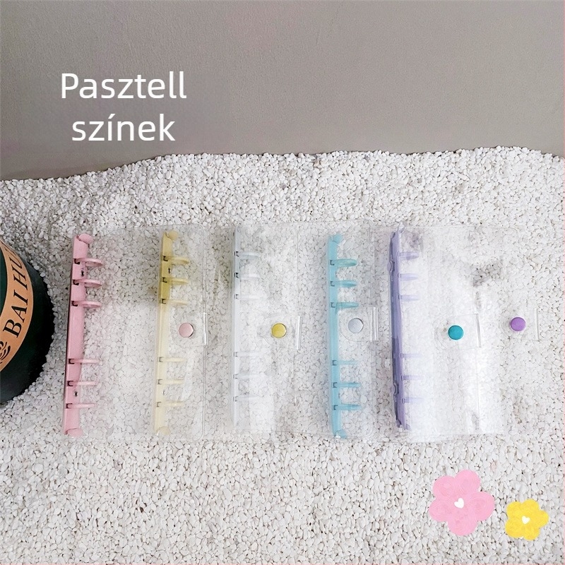 Pastell színű PVC iratrendező notesz, A6-os, átlátszó külsővel és levehető napló mappával