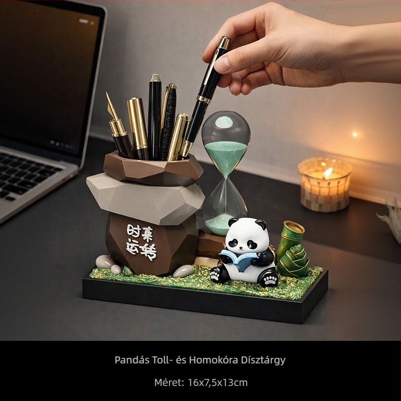 Kreatív panda homokórás asztali dísz, tolltartó és diákok számára szervező
