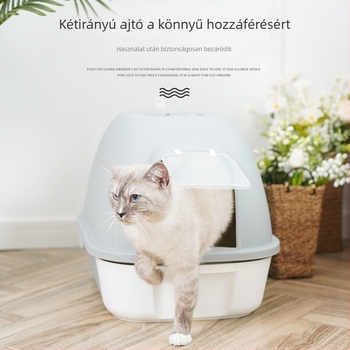 Zárt fiókos macskaalmás tálca, nagy méretű, fröccsenés elleni és szagellenőrző, ajtóval.