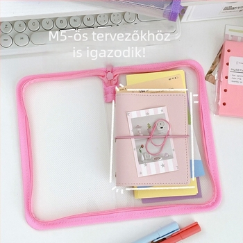 A6-os áttetsző cipzáros tároló táska, minimalistikus írószertartó ceruzákhoz és M5 matricák/ jegyzetek anyagaihoz