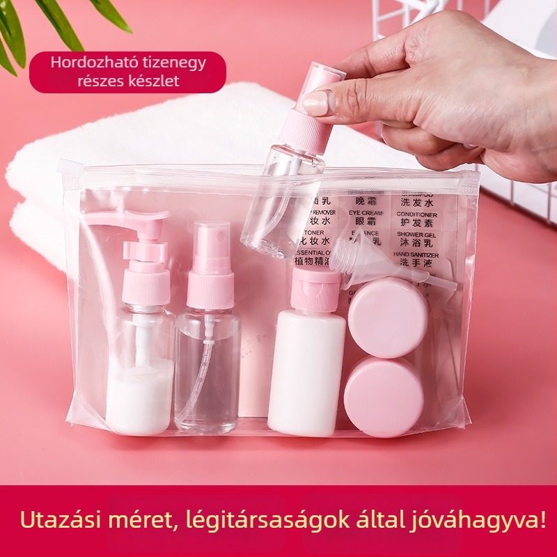 11 darabos utazó üres kozmetikai flakon készlet