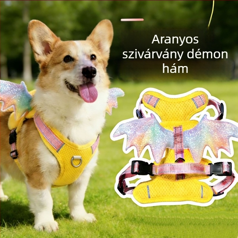 Macska és kutya mellény 3D-s szárnyakkal és pórázzal