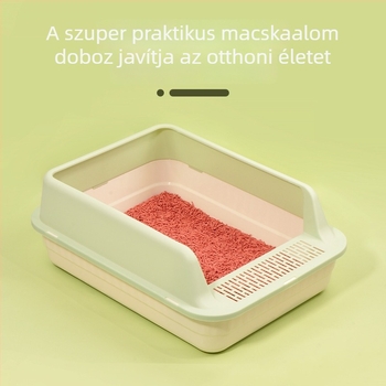 Nagy méretű műanyag macskaalom-tál, félzárt kivitel, anti-fröccsenés
