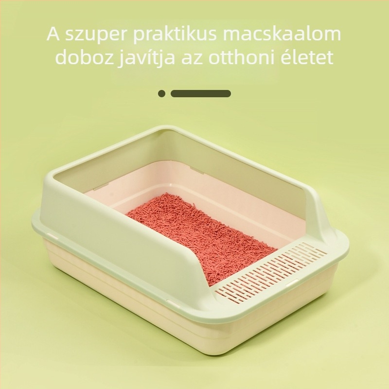Nagy méretű műanyag macskaalom-tál, félzárt kivitel, anti-fröccsenés