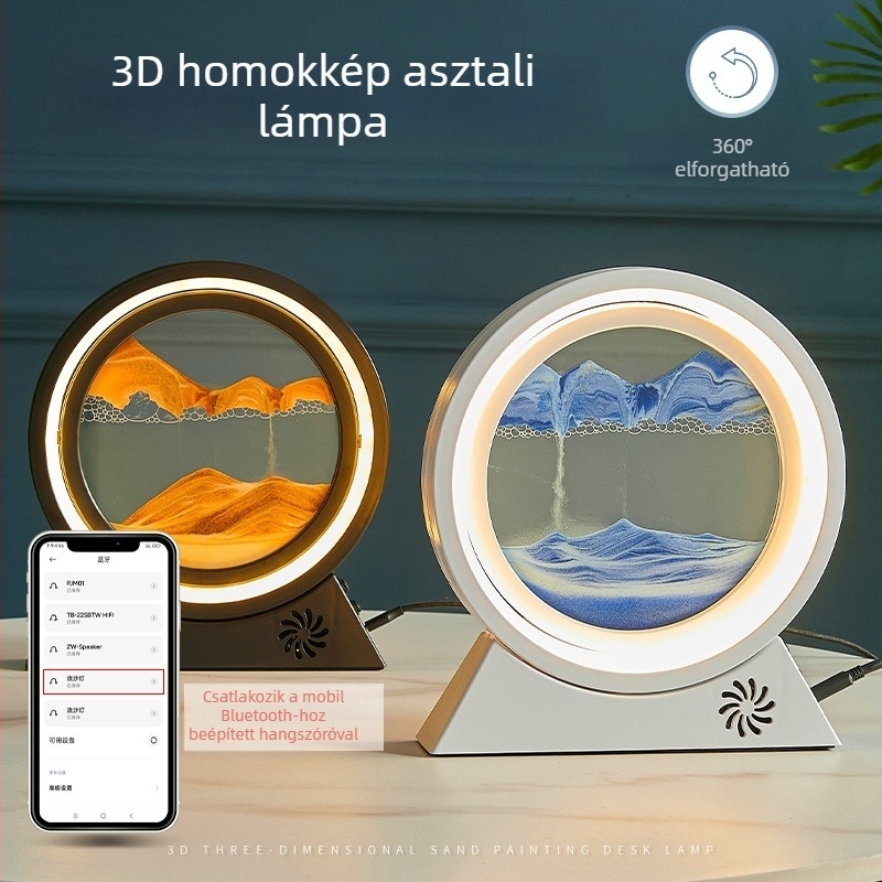 Üvegből készült homokművészet Bluetooth hangszóróval, asztali lámpával, éjjeli fénnyel és dinamikus óráshomokkal a modern otthonhoz.