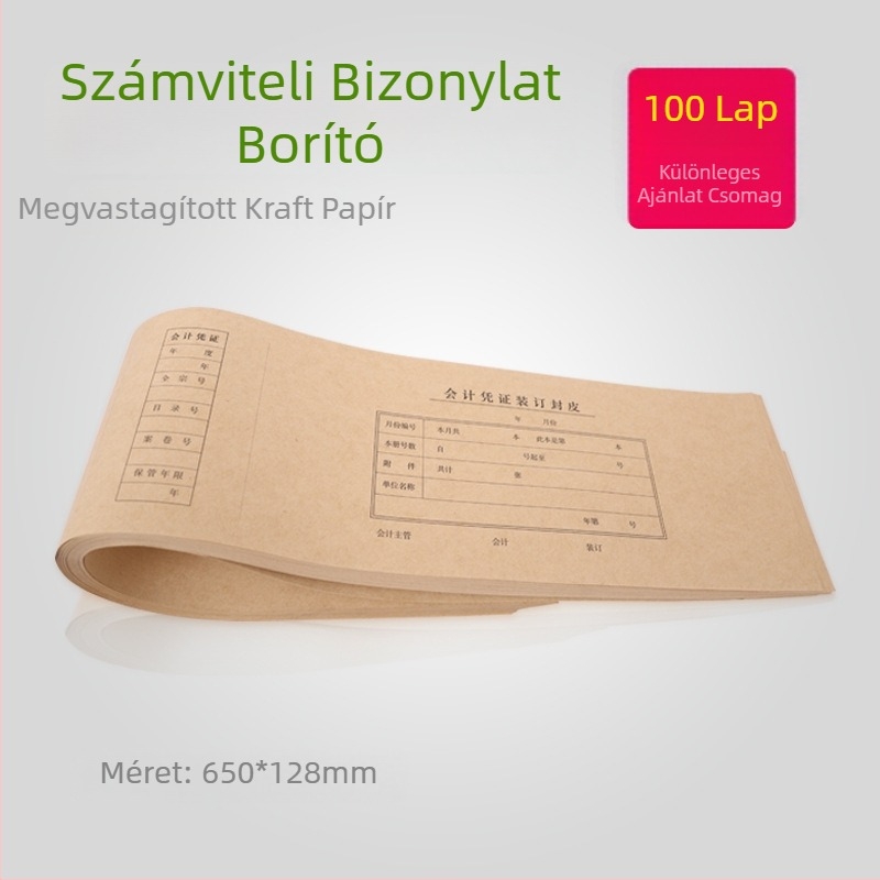 65 x 12,8 cm-es utalványborító könyveléshez, vastag Kraft papírból, sarkvédőkkel.
