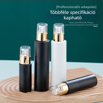 Fekete‑fehér üveg testápoló adagolóval, fényvédett zárással, próba- és mintadoboz kozmetikumokhoz, üres flakon nagykereskedelem