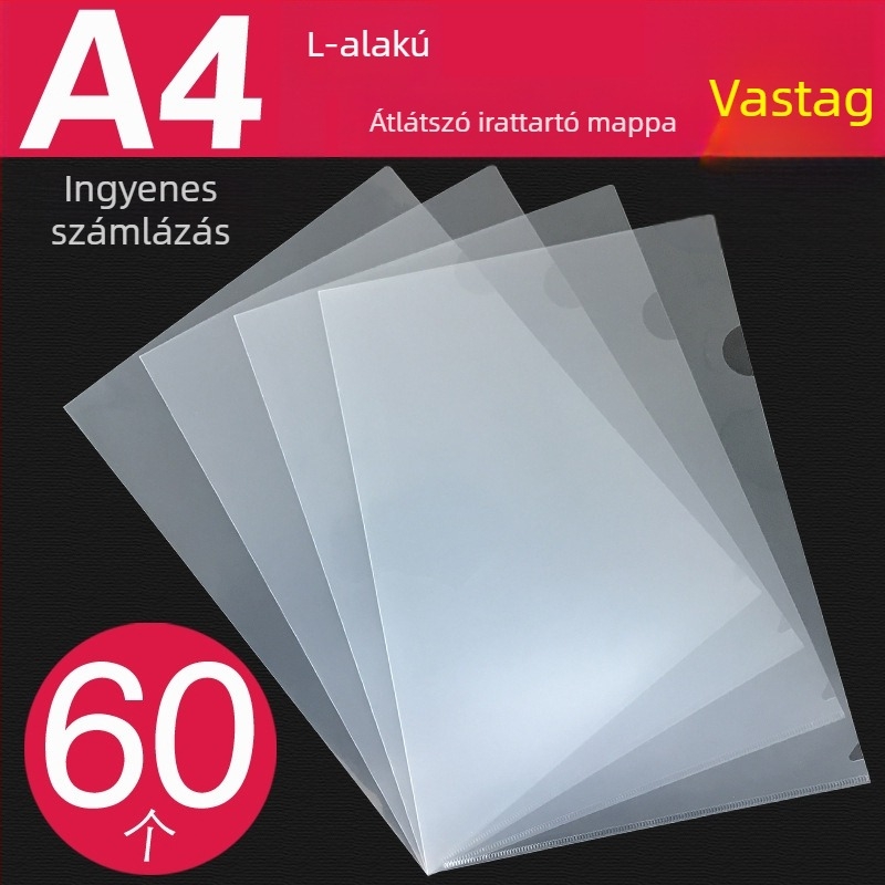 A4-es L-formájú átlátszó mappa, kétoldalas zsebbel, dokumentum rendező